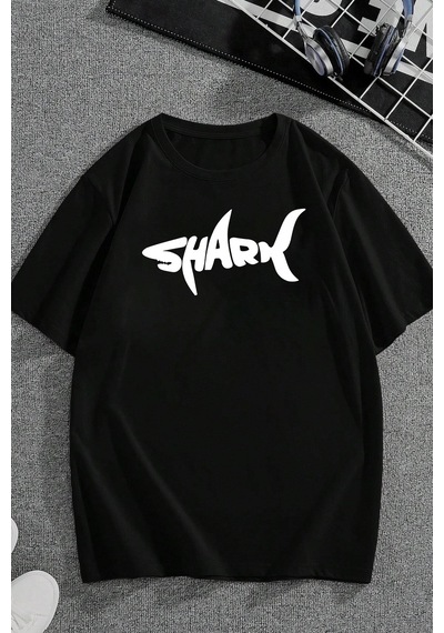 Unisex Shark Tasarım Tshirt Siyah