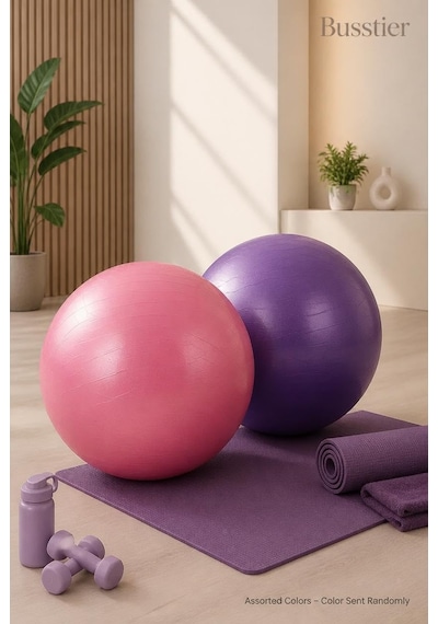 Busstier Pilates Topu 65 Cm, Denge Ve Egzersiz Çalışmaları İçin Fitness Topu, Evde Spor Ve Esneme Antrenmanlarına Uygun, Asorti Renk