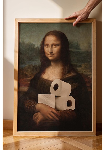 Tuvalet Kağıdı Tutan Mona Lisa Çerçeveli Tablo - Wc Tuvalet İçin Tablo