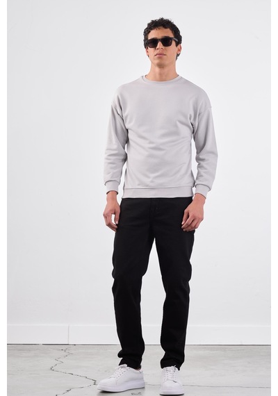 Dufy Açık Gri Bisiklet Yaka Regular Fit Erkek Sweatshirt Gri