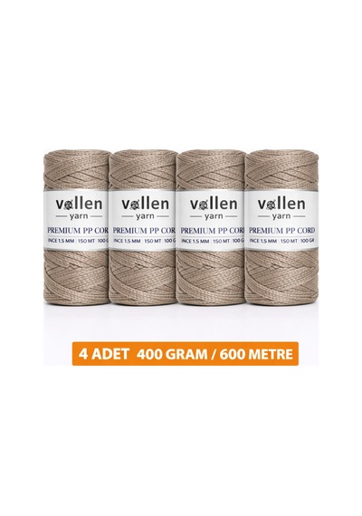 600m Polyester Makrome Ipi, Supla Ipi, Çanta Ipi, Bileklik Ipi,makrame,taş Rengi1.5mm-400gr