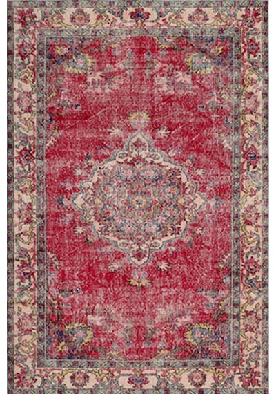 Vintage Eskitme Kırmızı Dijital Baskılı Halı - Yıkanabilir Salon Odası Halısı Bordo