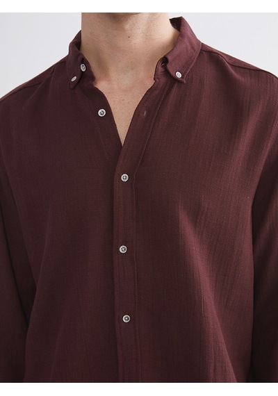 Lcw Vision Bordo Slim Fit Uzun Kollu Armürlü Erkek Gömlek
