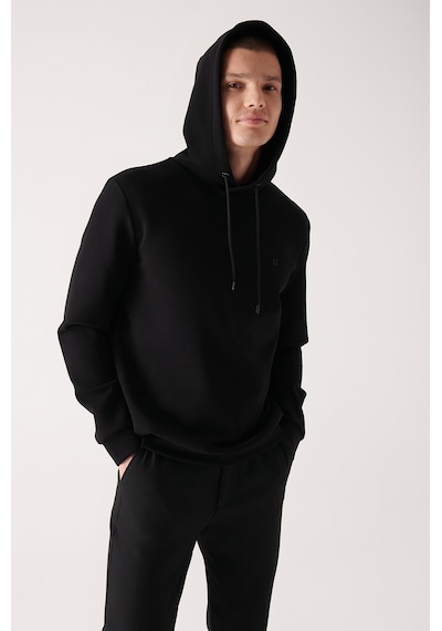 Avva Erkek Siyah Sweatshirt Kapüşonlu Esnek Yumuşak Doku İnterlok Kumaş Standart Fit Normal Kesim B001101 Siyah