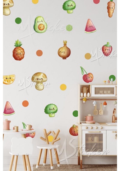 MSticker Sevimli Yiyecekler Çocuk Odası Kreş Cam Duvar Sticker Seti