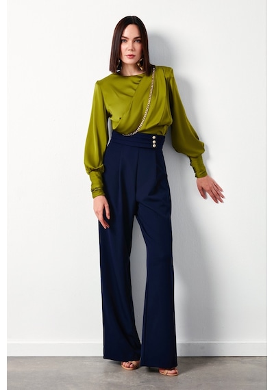 Sateen Bel Detaylı Pantolon - Lacivert-134350 Lacivert