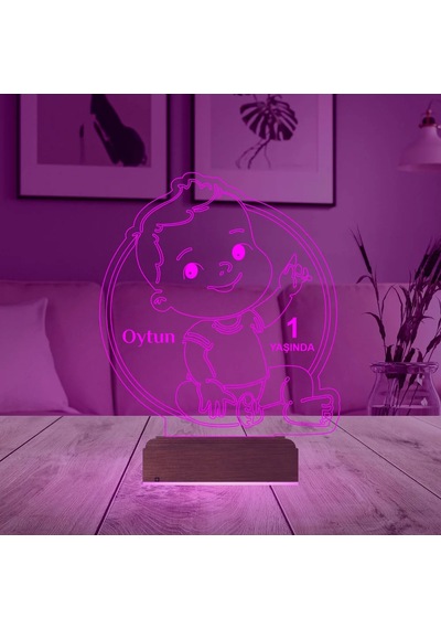 Luvivia Yeni Doğan Erkek Bebek Hediye Kişiye Özel 3d Lamba - Masa Gece Lambası Şeffaf