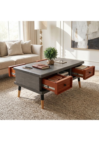 Mobenta Stria Brew: Modern Doğal Masif Orta Sehpa, 4 Çekmeceli - 110x60 An-bk Antrasit-bakır Mobenta Stria Brew: Modern Doğal Masif Orta Sehpa, 4 Çekmeceli - 110x60 An-bk Antrasit-bakır