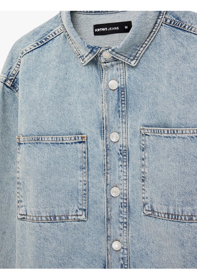 Koton Uzun Kollu Cepli Düğmeli Gömlek Yaka Oversize Jean Gömlek Ceket Açık İndigo 6sam50069nd Koton Uzun Kollu Cepli Düğmeli Gömlek Yaka Oversize Jean Gömlek Ceket Açık İndigo 6sam50069nd