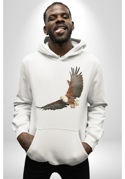 Kartal Özgürlük Kadın Erkek Beyaz Kapüşonlu Sweatshirt Hoodie Beyaz