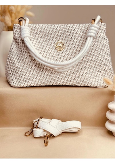 Elora Atelier Lina Hasır Kırık Beyaz Çanta Çok Renkli
