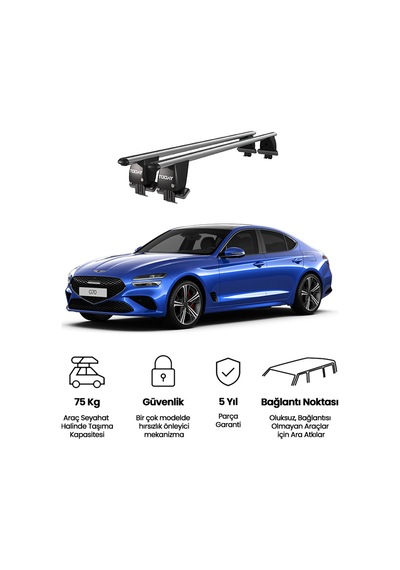 Royal Genesis G70 2017 Ve Sonrası Uyumlu Gri Kilitli Ara Atkı Port Bagaj Tavan Barı