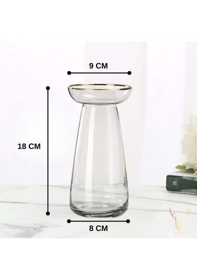 Alto Şeffaf Gold Detaylı Cam Vazo - 18 Cm Şeffaf