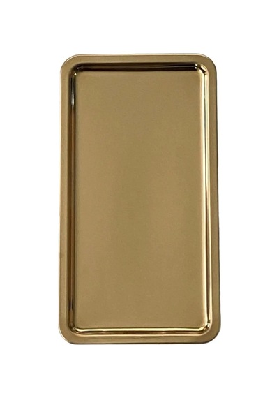 1 Adet Gold Geniş Dikdörtgen Metal Sunum Tepsisi 33x18 Cm Düz Çay Kahve Tatlı Ikram Servis Tepsisi Altın