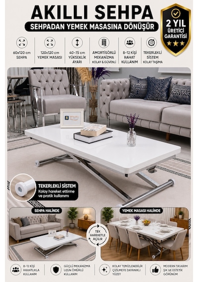Home Üst Tabla Mdf Beyaz Oval Köşe Alt Krom