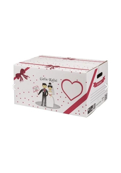 Kolix İsim Etiketli Çeyiz Kolisi Gelin Karton Koli Kutu Ambalaj 57x25x33 Cm 25 Adet Beyaz - Kırmızı
