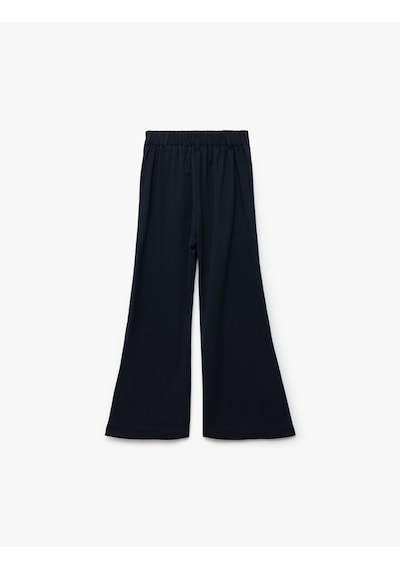 Koton Pileli Viskon Karışımlı Geniş Paça Pantolon Lacivert 6wkg40013aw Lacivert