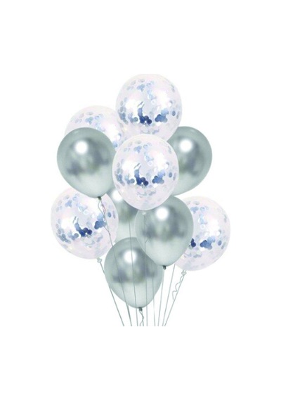 Gümüş Krom Konfetili Balon Renkli