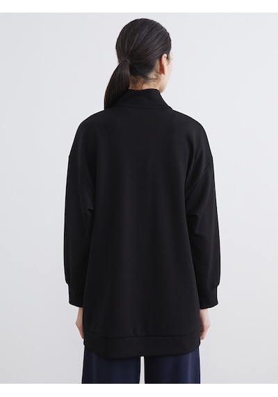 Lcw Modest Siyah Soft Touch Oversize Kadın Sweatshirt Tunik