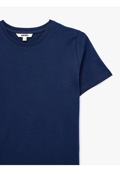 Koton Regular Fit Pamuklu Kısa Kollu Bisiklet Yaka Basic Tişört Lacivert 6sak60004ek