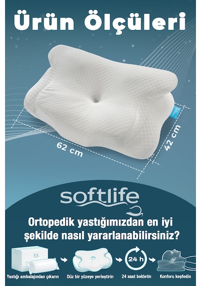 Nova Visco Yastık Ortopedik Boyun Destekli Memory Foam Ergonomik Yastık Beyaz 62x42x13/10cm