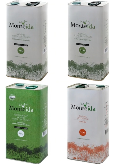 Monteida Soğuk Sıkım Zeytinyağı 2 x 5 L + Monteida Soğuk Sıkım Zeytinyağı 5 L + Monteida Riviera Zeytinyağı 5 L