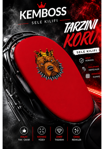 Kırmızı Köpek Desenli Motosiklet Sele Kılıfı