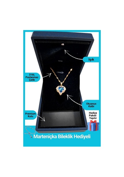 Işıklı Premium Kutuda | Zirkon Taşlı Kalp Kolye | 14 Şubat Sevgililer Günü Hediyesi | Kadın