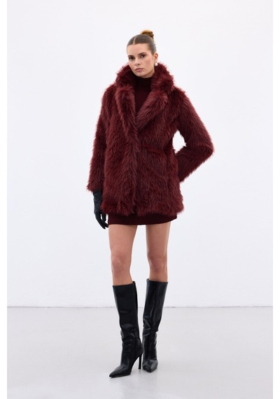 Sateen Çıt Çıt Detaylı Kürk - Bordo-136677 Bordo