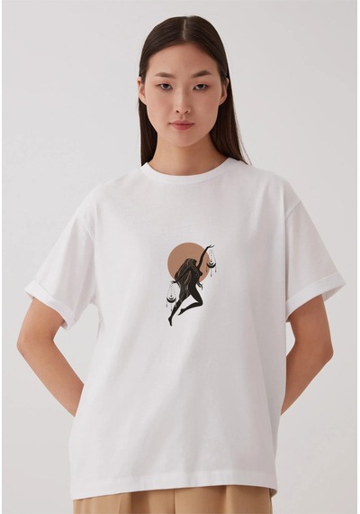 Noıssey Terazi Burcu Tasarımlı Baskılı - Unisex Oversize Beyaz T-shirt Çok Renkli