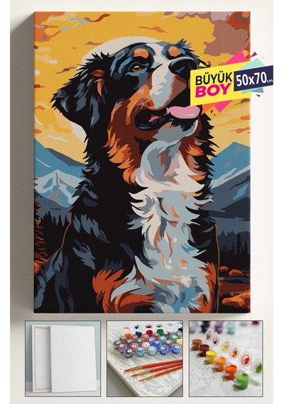 Sayılarla Boyama Seti Numaralı Tuval Fırça Boya Dahil Kasnaklı Set 50x70 Cm - Köpek 02