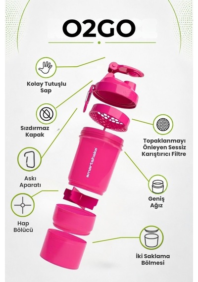 Smartshake Original2go Serisi 600 Ml Neon Pembe Protein Shaker
