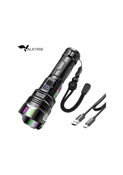 Valkyrie Şarjlı El Feneri 30w Powerbank Özellikli Type-c Zoomlu 5 Modlu Ultra Güçlü Led Fener Siyah