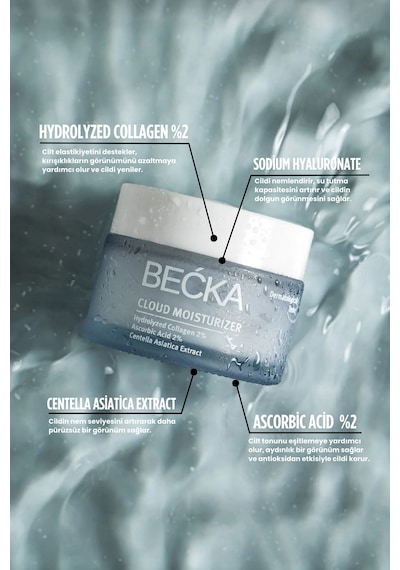 Becka Cloud Nemlendirici Krem Yatıştırıcı Bariyer Onarıcı Kolajenli Su Bazlı Yüz 50 Ml