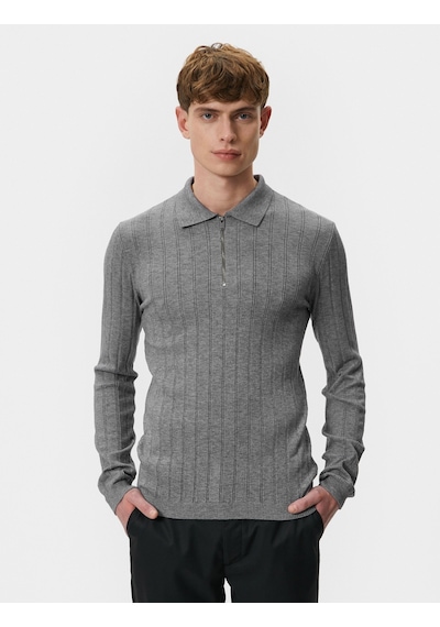 Koton Polo Yaka Kazak Yarım Fermuarlı Slim Fit Dokulu Gri 4wam70125ht Gri