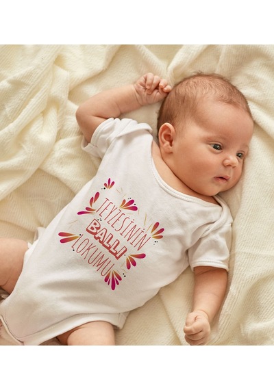Bk Gift Bk Kids Teyzesinin Ballı Lokumu Tasarımlı Beyaz Bebek Body Zıbın-1 3-6 Ay