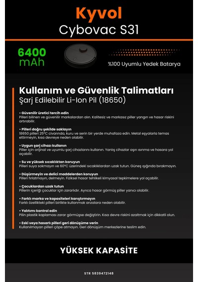Kyvol Cybovac S31 6400mah Robot Süpürge Bataryası