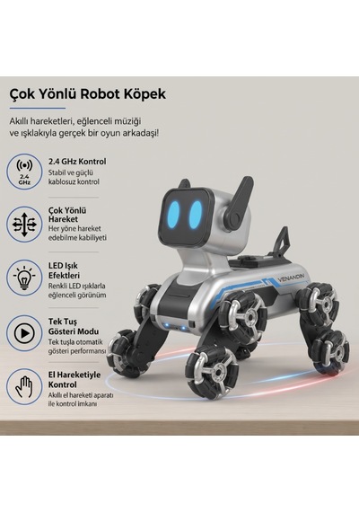Akıllı Robot Köpek Oyuncak - Çok Yönlü Hareket Özelliği - Uzaktan Kumanda Kontrolü - El Hareketi Kontrolü