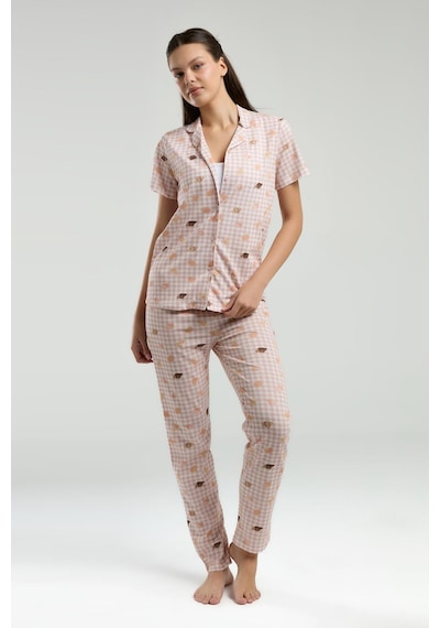 Rolypoly Roly Poly Kadın Gömlek Yaka Önden Düğmeli Kısa Kol Pijama Takım Beyaz