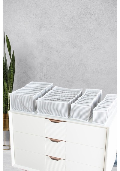Serstil 8 Gözlü Çekmece İçi Gri Çizgili Düzenleyici Organizer - Large 24 X 37 X 18
