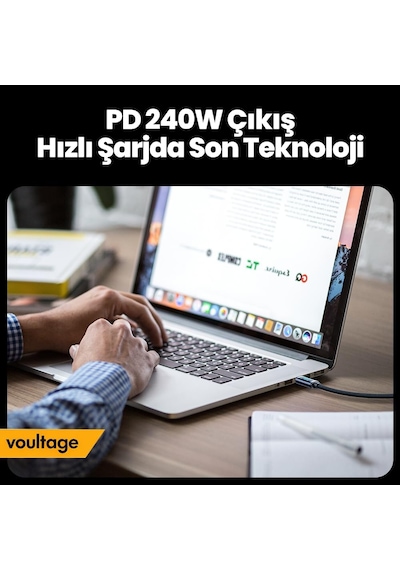240w Type-c To Type-c Dijital Ekranlı Hızlı Şarj Kablosu 1m, Örgülü Akıllı Göstergeli Pd 3.1 480mbps Data Ve Veri Transfer Kablosu, Macbook, İphone 15/16, Android İle Uyumlu - Siyah