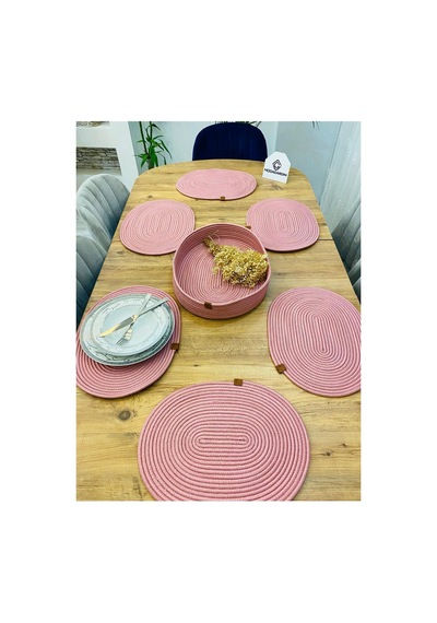 Jüt Hasır Amerikan Servis Oval Supla Ve Sepet 7 Li Pembe Pembe