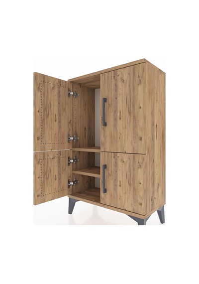 Arges Komodin 2 Raflı 4 Kapaklı 60x30x96 Çam-çam Çam