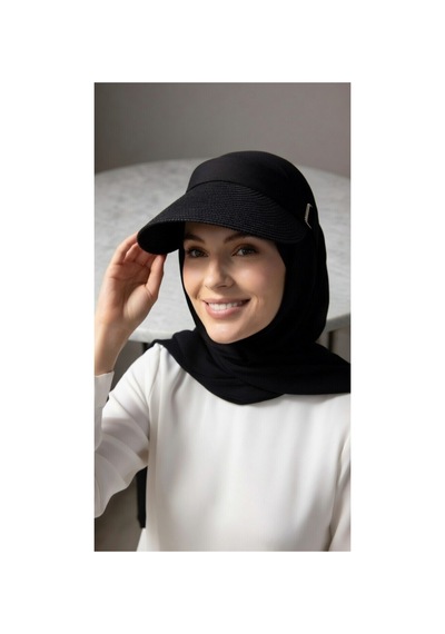 Mollycrush Kadın Siyah Hasır Güneş Vizör Şapka Lastikli Plaj Şapkası Siyah