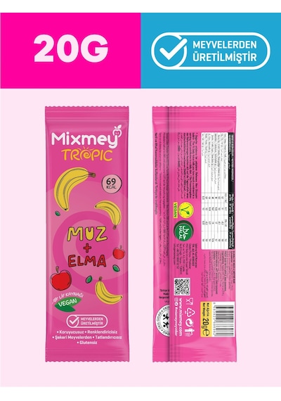 Mixmey Tropik Meyve Bar Serisi 10 Adet | Atıştırmalıklar – Vegan, Glutensiz (20GR X 10 ADET)