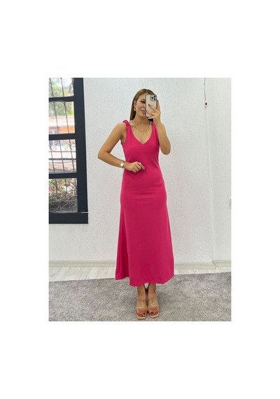Çınar Boutique Askılı Ön Arka V Yaka Elbise-pembe - L Pembe Pembe