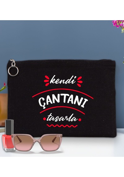 Bk Gift Kişiye Özel Kendin Tasarla Astarlı Portföy Siyah Çanta 30x21cm, Baskılı El Çantası, Organizer Çanta