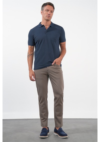 Lacivert Polo Yaka Kısa Kol Cepli Comfort Fit Pamuklu Tişört 1011260155