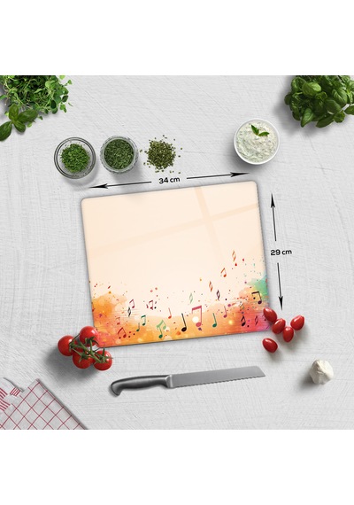Cam Kesme Tahtası - Cam Kesme Tablası Renkli Notalar 29cm X 3