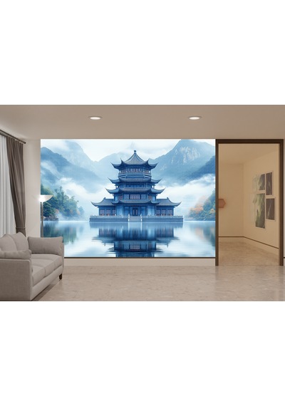 Gölde Japon Tapınağı Poster Duvar Kağıdı Renkli